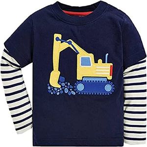 Little Hand Overhemd met lange mouwen voor jongens, pulloverdrage voor kinderen, tractor voor kinderen, dinosaurus, bovendeel voor jongens, 1-7 jaar, blauwe graafmachine, 6-7 jaar, blauwe graafmachine