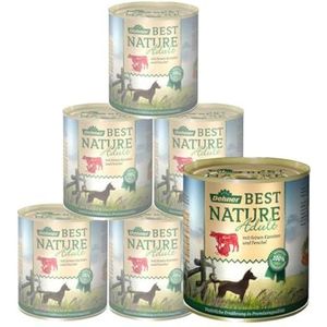 Dehner Best Nature Natvoer voor volwassen honden, rundvlees, kalkoen, wortelen, 6 blikjes van 800 g (4,8 kg)