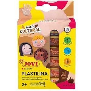 Jovi - PLASTILINA plantaardige boetseerklei, 6 x 15 gram, multiculturele kleuren, hoge plasticiteit, glutenvrij, ideaal voor kinderen vanaf 2 jaar (90/6 m)