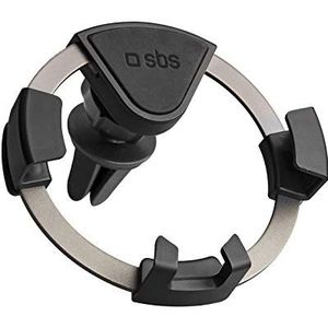 SBS Autohouder voor smartphone, rond, metalen frame, automatische sluiting en ventilatieroosterclip, zwart