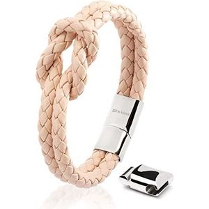 SERASAR Premium leren armband voor dames [Knot] in zwart, wit, roze en lichtblauw| Magnetische sluiting van roestvrij staal | Inclusief juwelendoosje | Geweldig cadeau, Leer, Geen edelsteen