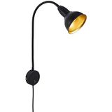 BRILONER Leuchten 2084-015 bedlamp, wandlamp, leeslamp met flexibele arm en aan/uit-schakelaar, 1 x E14, max. 25 W, zwart/goud