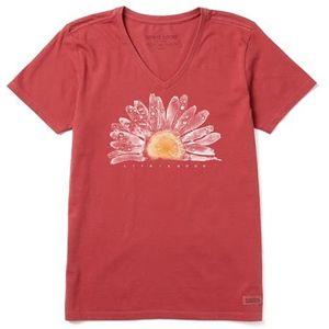 Life Is Good Crusher T-shirt voor dames met V-hals, rood stonewashed