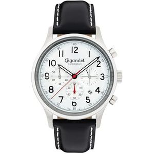 Gigandet 9VNAG50NE/002 Montre analogique à quartz japonais pour homme avec bracelet en cuir, argenté, lanière
