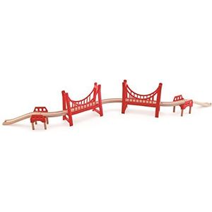 Hape Speelgoed dubbele brug rood hangend voor houten treinbaan - speelgoed voor kinderen vanaf 3 jaar - dubbele houten brug compatibel met traditionele houten treinspeelmerken voor kinderen