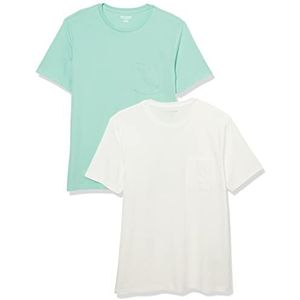 Amazon Essentials Lot de 2 t-shirts à manches courtes et col rond pour homme, coupe ajustée, blanc/bleu turquoise, taille XS