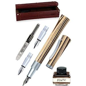 Online Newood kalligrafische vulpen, kalligrafische pen, natuurlijk Wawa hout in bruin, 3 lijnen van 0,8 1,4 en 1,8 mm breed, inclusief bruine inktfles (15 ml), Bullet Journal