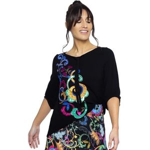 MAMATAYOE Renata Blouse fluide pour femme Couleur noire Viscose avec broderie à paillettes devant, noir, L