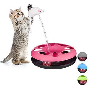 Relaxdays Kattenspeelgoed met muis, bal met bel, interactief speelgoed, training en werk, roze