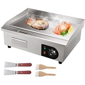 VEVOR Elektrische kookplaat 1600 W 40 x 300 x 10 mm roestvrij staal + ijzer 542 x 430 x 220 mm met borstels en schep kookplaat commerciële grillplaat elektrische grill professionele elektrische grill