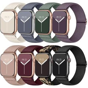 8 stuks elastische stoffen horlogebandjes compatibel met Apple Watch 38 mm, 40 mm, 41 mm, 42 mm, 44 mm, 45 mm, gevlochten nylon gevlochten armband voor iWatch Series 7 SE/6/5/4/3/2/1, voor dames en heren