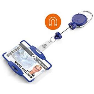 Durable 868907 ID-kaarthouder met oproller, extra robuust, met metalen clipsluiting, voor kaarten in het formaat 54 x 87 mm (H x B), 1 stuk, donkerblauw