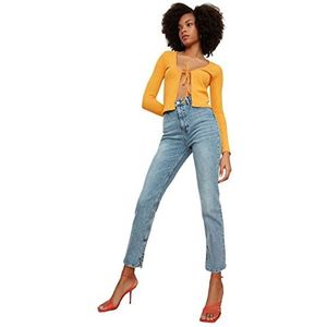 Trendyol Jean taille haute pour femme avec jambe droite et évasée bleu, 62, bleu, 30