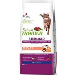 Natural Trainer Sterilised Voedsel voor volwassen katten, gesteriliseerd met zalm, 10 kg