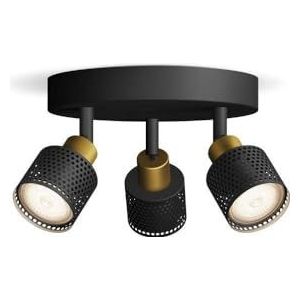 Philips Niall Spot - Plafondspot met drie lichtpunten - Zwart met goud design - GU10 LED fitting - Ronde basisplaat