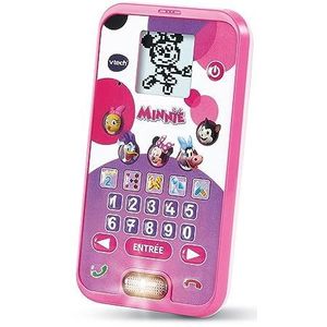 VTech - Disney, Minnie's educatieve smartphone, kindertelefoon met verlicht display en aanraaktoetsen, interactief Minnie Mouse-speelgoed, cadeau voor kinderen van 3 jaar tot 7 jaar - inhoud in het
