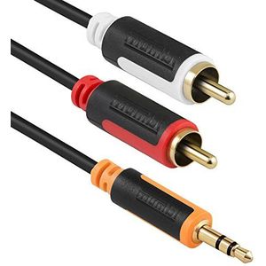 mumbi 12563 Y audio-splitterkabel (3,5 mm stekker op 2 x RCA-stekker) met vergulde eindstukken, 2,00 m