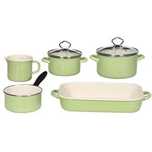 Krüger Karl 89702 Emaille Potset - 5-delig - Motief Juist - Pastelgroen - Geschikt voor Inductiekookplaten