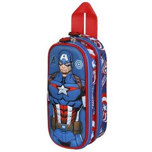 Marvel Captain America First-etui 3D, dubbel, blauw, 22 x 9,5 cm, blauw, één maat, 3D Double First etui, Blauw, Double First 3D-kit