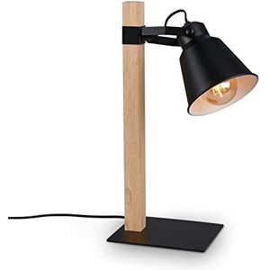 Briloner - Tafellamp retro draaibaar, tafellamp vintage met kabelschakelaar, lamp retro fitting E27, 170 x 466 x 200 mm (B x D x H), zwart/licht hout 7406-015