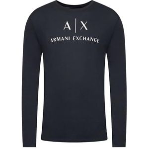 Armani Exchange A|x Armani Exchange T-shirt met lange mouwen en logo ronde hals T-shirt voor heren, Blauw