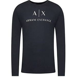 Armani Exchange A|x Armani Exchange T-shirt met lange mouwen en logo ronde hals T-shirt voor heren, Blauw
