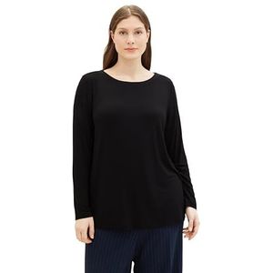 TOM TAILOR T-shirt basique à manches longues Plussize pour femme avec col bateau, 14482 - Deep Black., 46/taille unique