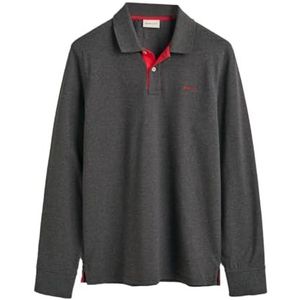 GANT Polo à manches longues Reg Contrast Pique Ls Rugger avec logo contrasté pour homme, Mélange anthracite., L