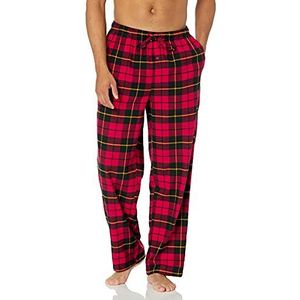 Amazon Essentials Flanellen pyjamabroek voor heren (verkrijgbaar in grote maten), zwart en rood geruit patroon, maat L