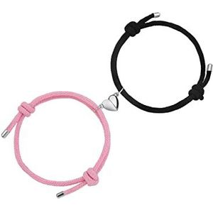 Aucuu Gevlochten armband voor koppels (Love - zwart + roze)