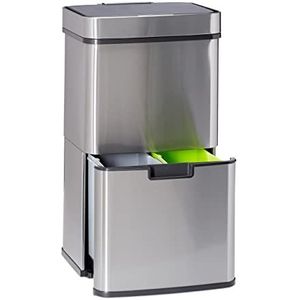 Relaxdays prullenbak afvalscheiding 3 vakken - rvs afvalscheider - afvalbak sensor - 60 l