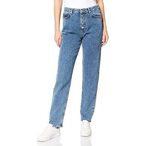 NA-KD Rechte jeans voor dames met knoopsluiting, Medium Blauw