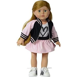 The New York Doll Collection Fashion Girl roze bomberjack set voor poppen - inclusief jas met ritssluiting, T-shirt en rok - geschikt voor alle 46 cm grote poppen - poppenkleding -
