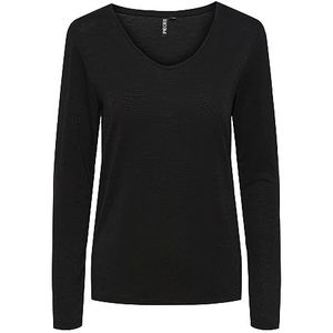 PIECES Pcbillo Ls V-hals Lurex Stripes Noos T-shirt met lange mouwen voor dames, Zwart/strepen: Lurex zwart