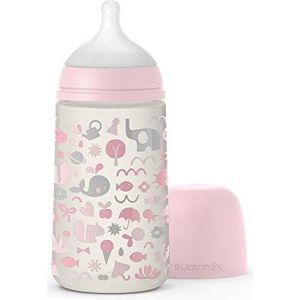Suavinex 307131 SX Pro siliconen babyfles met symmetrische speen met gemiddelde doorstroming voor kinderen vanaf 3 maanden, 270 ml, roze