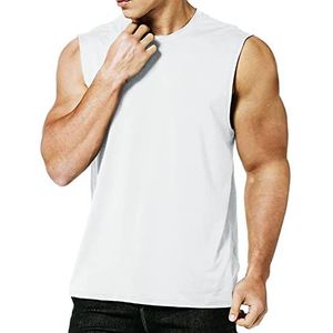 MEETYOO Tanktop voor heren, mouwloos, sneldrogend, tanktop, voor hardlopen, gym, sport, fitness heren Hemd, Kleur: wit, M