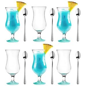 Glasmark Set van 6 cocktailglazen max 480 ml Bottom turquoise + theelepel lang glas + roestvrij staal A570032-0420518322LD A570032-0420-5183_22LD