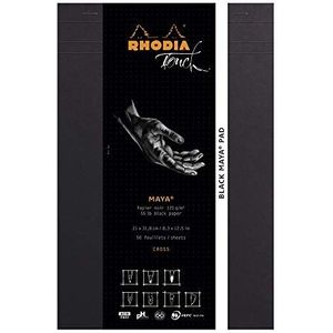 RHODIA Touch 116113C - Black Maya Pad A4+ - nieuwe lineatuur Cross - 50 vellen - helder Maya-papier 120 g/m - voor kalligrafie en nauwkeurig tekenen met potlood, liner, veer