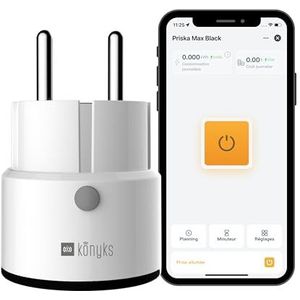 Konyks Priska Max Black Smart stopcontact, wifi + BT 16 A, FR, geavanceerde verbruiksbewaking, planningen en scenario's, spraakbesturing Alexa, Google Home, compatibel met Tuya en Smartlife,
