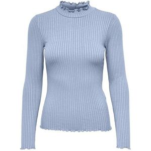 JDY Jdyfransiska L/S Highneck Top Jrs Noos Damesshirt met lange mouwen, Kentucky Blue.