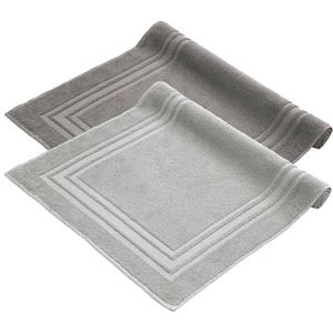 Komfortec Set van 2 badstof badmatten, wasbaar, 600 g/m² en 100% katoen, absorberend en sneldrogend, 50 x 70 cm, antracietgrijs/zilver