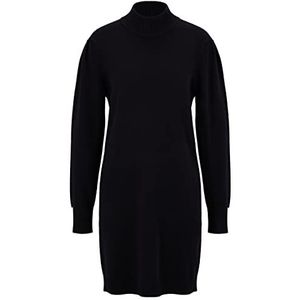 BOSS Dames C Fuenta jurk pullover relaxed fit van katoen en scheerwol, zwart.