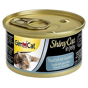 GimCat ShinyCat in Jelly tonijn met garnalen - Natvoer voor katten, met vis en taurine - 24 blikken (24 x 70 g)