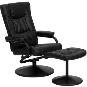 Flash Furniture Moderne ligstoel met lederen bekleding, metaal, zwart, 72,39 x 58,4 x 39,37 cm