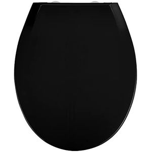WENKO Kos wc-bril zwart – wc-bril met automatisch softclose-mechanisme, hygiënische fixatie, Fix-Clip, thermoplastic, 37 x 44 cm, zwart
