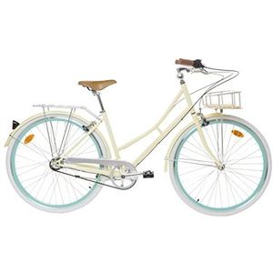 Fabric City Bike met mand, interne 3 versnellingen Shimano, Nederlandse stadsfiets, 5 kleuren, 14 kg (Cream Stokey Deluxe)