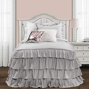 Lush Decor Allison Rok met ruches, lichtgrijs, shabby chic, stevig, licht, 2 stuks