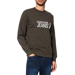 Calvin Klein Jeans trui heren ronde hals, zwarte olijf