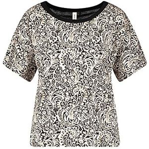 Gerry Weber T-shirt à manches courtes pour femme avec fentes latérales et demi-manches, Noir/écru/impression blanche., 36