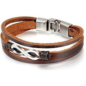 Flongo Lederen armband touw legering band pols symbool oneindigheid retro kleur optioneel fantasie sieraden cadeau voor dames heren, Leer, Zonder steen